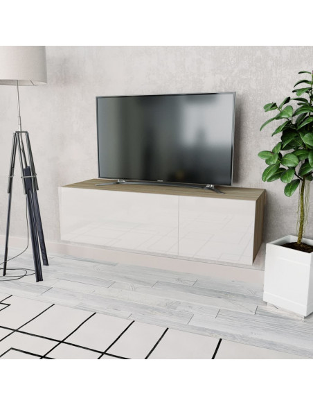 Mobile TV Legno Multistrato 120x40x34 cm Bianco Lucido e Rovere