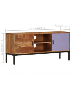 Mobile TV Marrone Miele e Grigio 110x30x50cm in Legno di Acacia