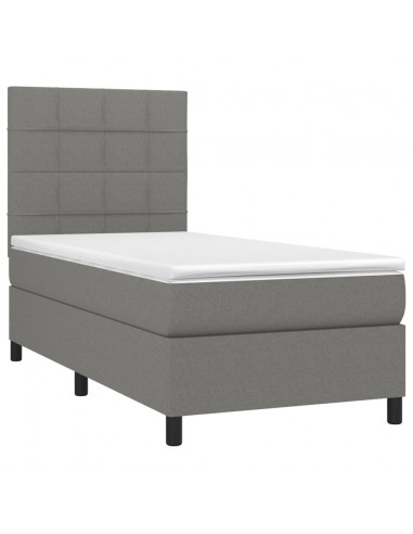 Letto a Molle Materasso e LED Grigio Scuro 90x200 cm in Tessuto