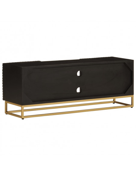 Mobile TV Nero 110x30x40 cm in Legno Massello di Mango e Ferro