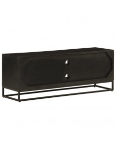 Mobile TV Nero 110x30x40 cm in Legno Massello di Mango e Ferro