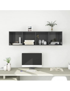 Mobile TV Parete Grigio Lucido 37x37x142,5cm Legno Multistrato