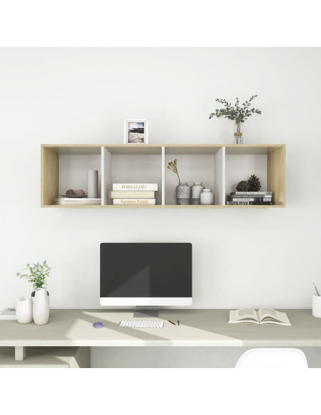 Mobile TV Parete Rovere Sonoma Bianco 37x37x142,5cm Multistrato