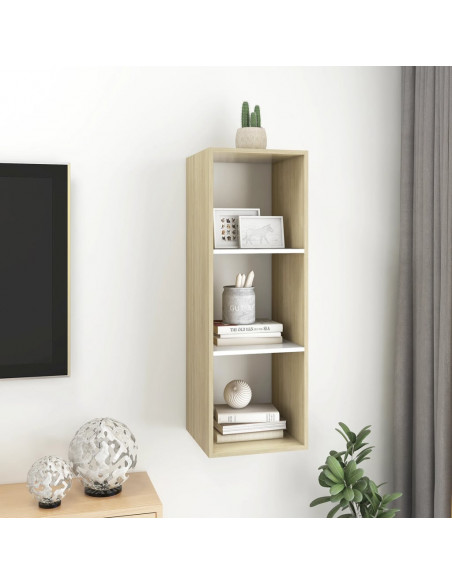 Mobile TV Parete Rovere Sonoma e Bianco 37x37x107cm Multistrato