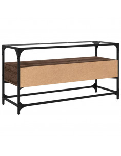 Mobile TV Piano Vetro Rovere Marrone 98x35x51 Legno Multistrato