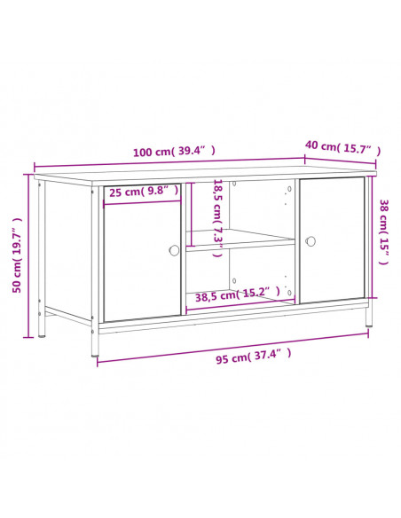 Mobile TV Rovere Fumo 100x40x50 cm in Legno Multistrato