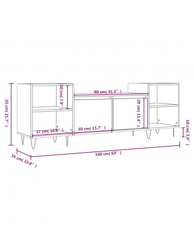 Mobile TV Rovere Fumo 160x35x55 cm in Legno Multistrato