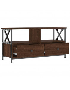 Mobile TV Rovere Marrone 90x33x45 cm Legno Multistrato e Ferro