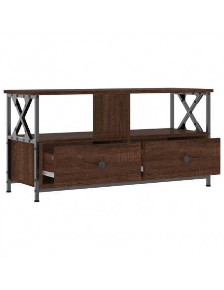 Mobile TV Rovere Marrone 90x33x45 cm Legno Multistrato e Ferro