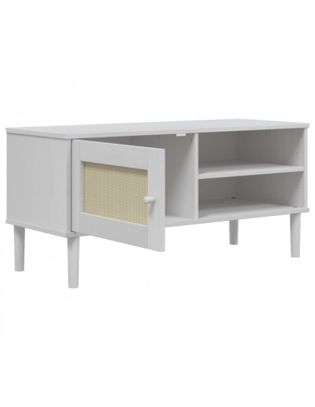 Mobile TV SENJA Aspetto Rattan Bianco 106x40x49 Massello Pino