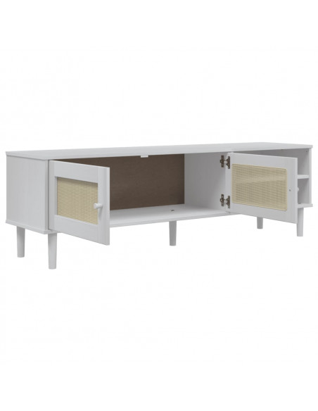Mobile TV SENJA Aspetto Rattan Bianco 158x40x49 Massello Pino