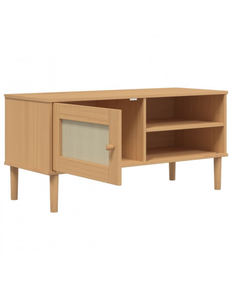 Mobile TV SENJA Aspetto Rattan Marrone 106x40x49 Massello Pino