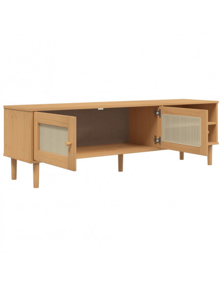 Mobile TV SENJA Aspetto Rattan Marrone 158x40x49 Massello Pino