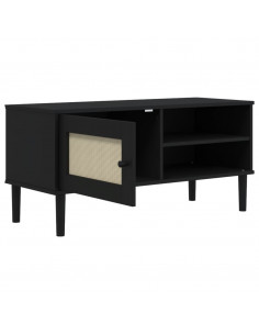 Mobile TV SENJA Aspetto Rattan Nero 106x40x49 cm Massello Pino