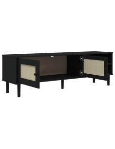Mobile TV SENJA Aspetto Rattan Nero 158x40x49 cm Massello Pino