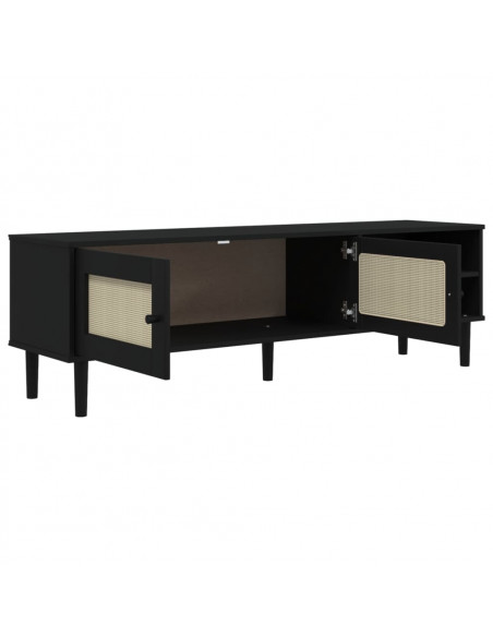 Mobile TV SENJA Aspetto Rattan Nero 158x40x49 cm Massello Pino