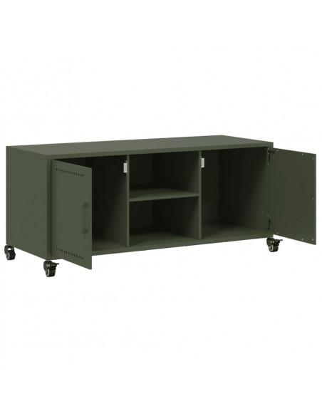 Mobile TV Verde Oliva 100,5x39x43,5cm Acciaio Laminato a Freddo