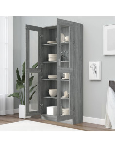 Mobile Vetrina Grigio Sonoma 82,5x30,5x185,5 Legno Multistrato