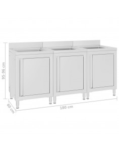 Mobiletti da Cucina con Lavandino 3 pz in Acciaio Inox