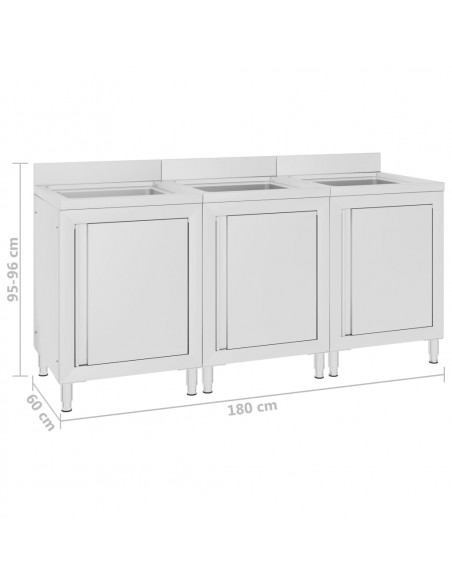Mobiletti da Cucina con Lavandino 3 pz in Acciaio Inox
