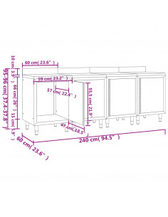 Mobiletto con Piano di Lavoro 240x60x96 cm in Acciaio Inox