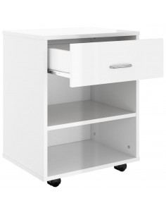 Mobiletto con Ruote Bianco Lucido 46x36x59 cm Legno Multistrato