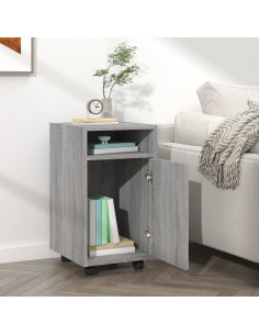 Mobiletto con Ruote Grigio Sonoma 33x38x60 cm Legno Multistrato