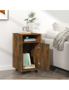 Mobiletto con Ruote Rovere Fumo 33x38x60 cm Legno Multistrato