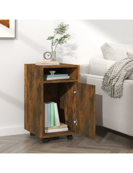 Mobiletto con Ruote Rovere Fumo 33x38x60 cm Legno Multistrato