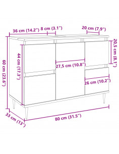 Mobiletto da Bagno Rovere Artigianale 80x33x60 cm in Truciolato