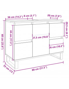 Mobiletto da Bagno Rovere Artigianale 80x33x60 cm in Truciolato