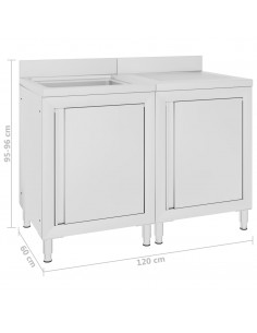 Mobiletto da Cucina con Lavandino in Acciaio Inox 120x60x96 cm