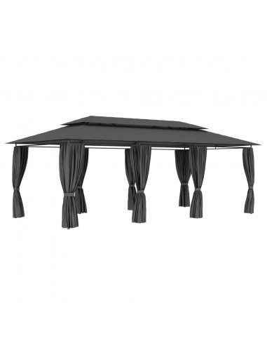 Gazebo con Tende 600x298x270 cm Antracite