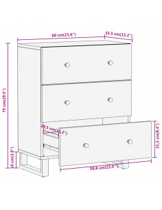 Mobiletto Marrone e Nero 60x33,5x75 cm Legno Massello di Mango