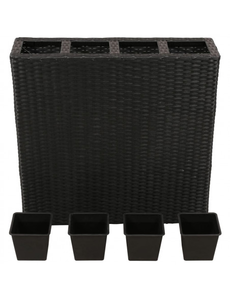 Letto Rialzato da Giardino con 4 Vasi in Polyrattan Nero