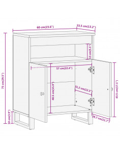 Mobiletto Marrone e Nero 60x33,5x75 cm Legno Massello di Mango