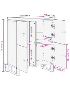 Mobiletto Marrone e Nero 60x33,5x75 cm Legno Massello di Mango