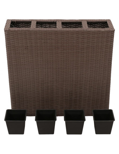 Letto Rialzato da Giardino con 4 Vasi in Polyrattan Marrone