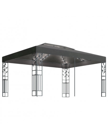 Gazebo con Tetto Doppio e Luci LED 3x4 m Antracite