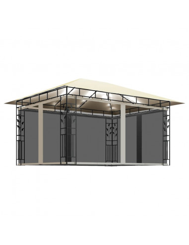 Gazebo con Zanzariera e Luci LED 4x3x2,73 m Crema