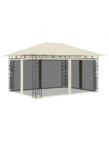 Gazebo con Zanzariera e Luci LED 4x3x2,73 m Crema