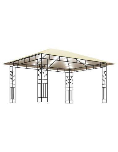 Gazebo con Zanzariera e Luci LED 4x3x2,73 m Crema