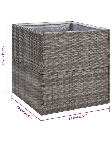 Fioriera da Giardino Grigia 80x80x80 cm in Polyrattan