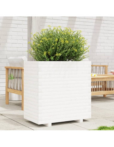 Fioriera da Giardino Bianca 70x40x72,5cm Legno Massello di Pino