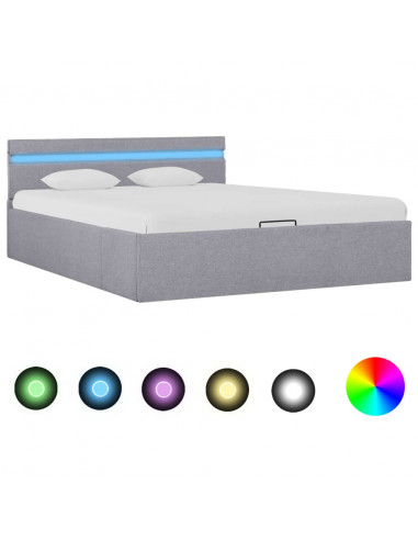 Giroletto con Contenitore e LED Grigio Chiaro Tessuto 140x200cm