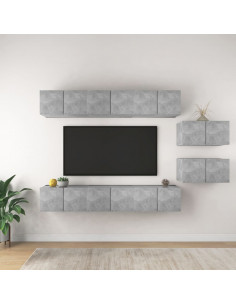 Mobili Porta TV 8 pz Grigio Cemento in Legno Multistrato