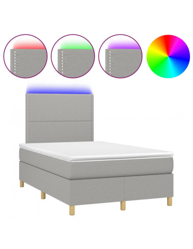 Letto a Molle Materasso e LED Grigio Chiaro 120x190 cm Tessuto