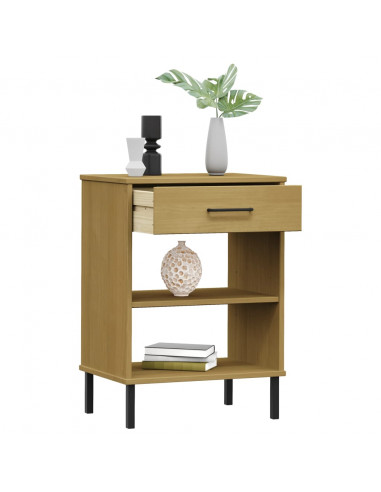 Mobile Consolle Gambe Metallo Marrone Legno Massello Pino OSLO