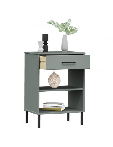 Mobile Consolle Gambe Metallo Grigio Legno Massello Pino OSLO