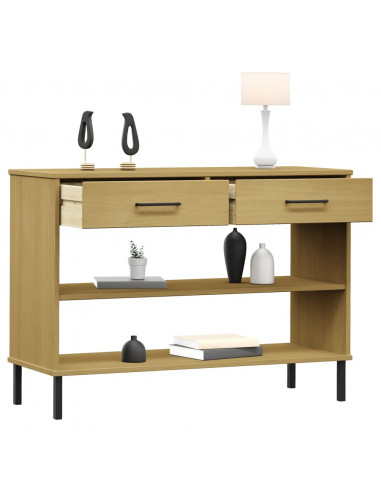 Mobile Consolle Gambe Metallo Marrone Legno Massello Pino OSLO